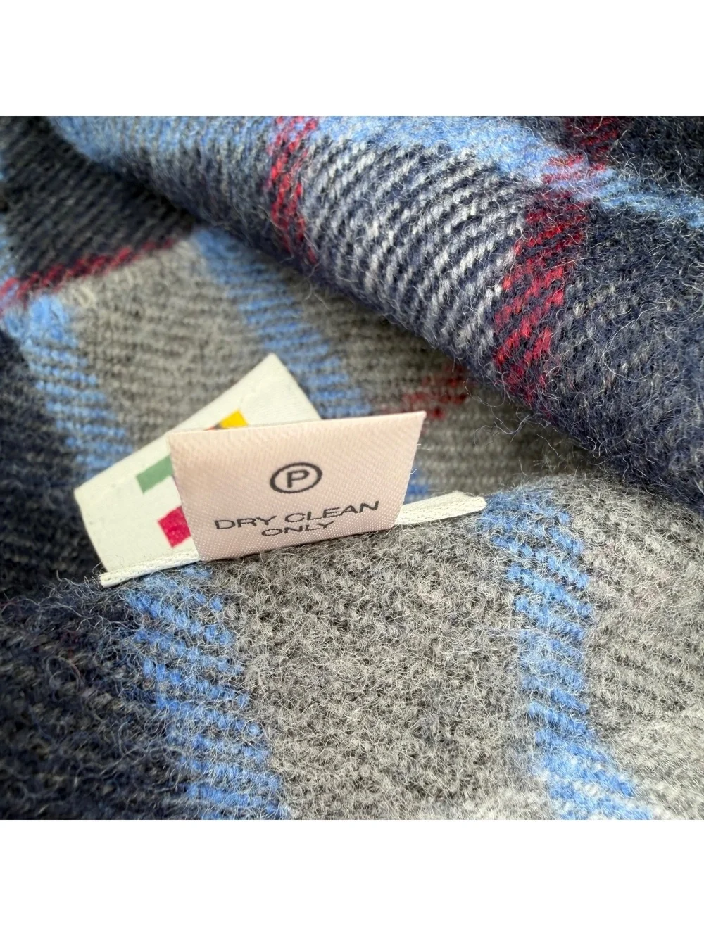 John Hanley Blue Burgundy Plaid Made in Ireland Extra Fine Merino Wool Scarf